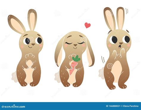 Cute Cartoon Hare Vector Set Hares In Different Postures Forest
