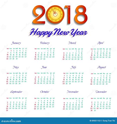 Calendar 2018 Happy New Year Vector Illustration Stock Vector