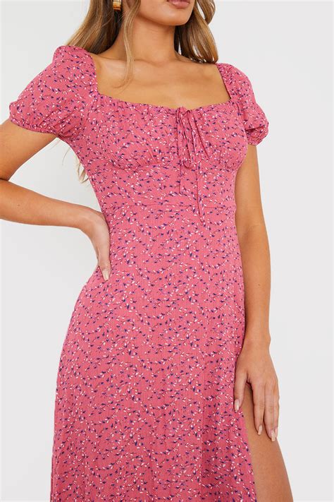 Billie Faiers Pink Floral Print Milkmaid Midi Dress In The Style Ireland