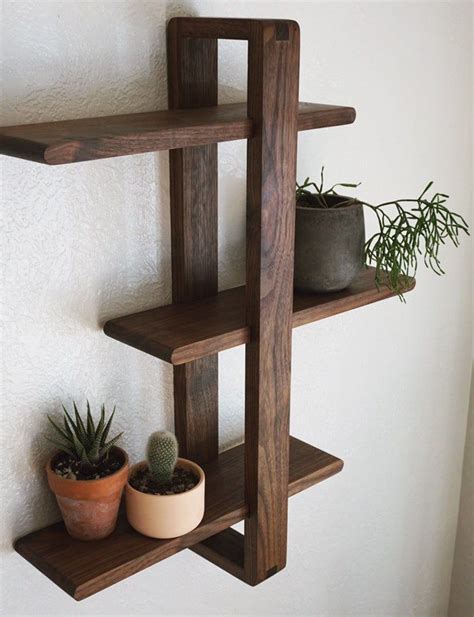 Modern Wall Shelf Solid Walnut For Hanging Plants Books Image 1 Diy
