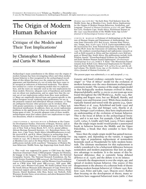 pdf the origin of modern human behavior