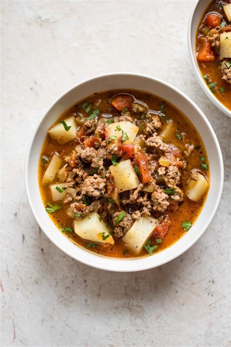Only 99 cals/1 cup serving! Easy Hamburger Soup • Salt & Lavender