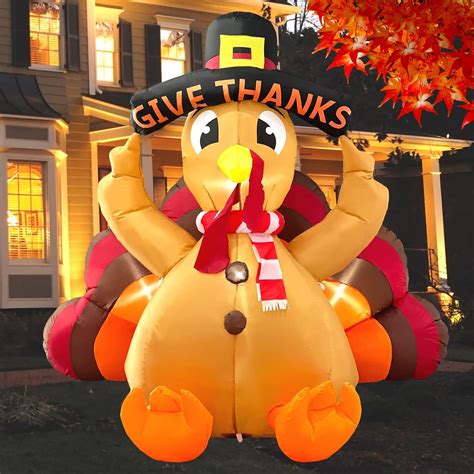 Buheco Thanksgiving Inflatable Turkey Lawn Decoration 6ft Giant Blow Up Turkey