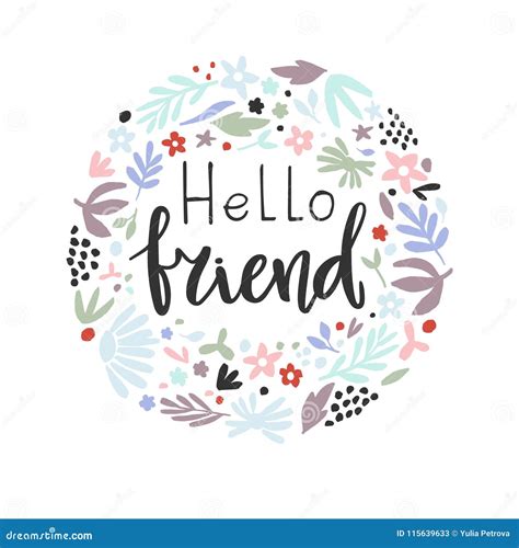 Hand Drawn Phrase Hello Friend Stock Vector Illustration Of Frame