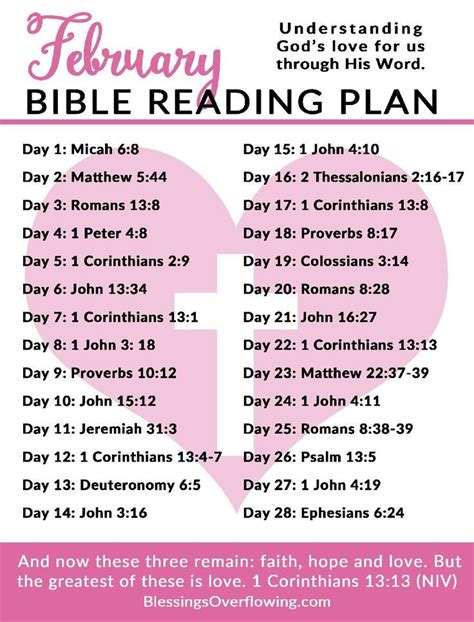 February Bible Reading Plan Understanding Gods Love For Us Through Scripture Blessings