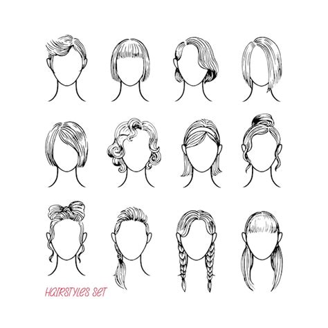 Premium Vector Set Of Different Female Hairstyles Hand Drawn