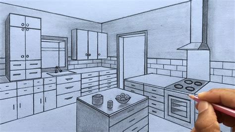 How To Draw A Kitchen Using 2 Point Perspective Step By Steps Youtube