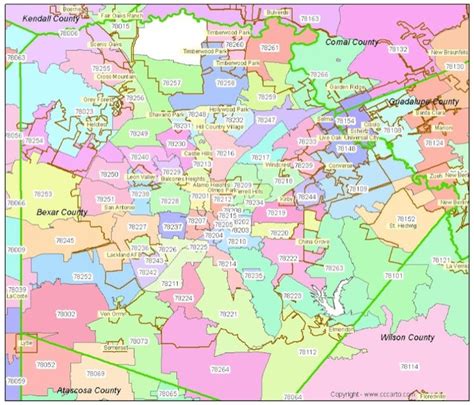 San Antonio Zip Codes Bexar County Zip Code Boundary Map In