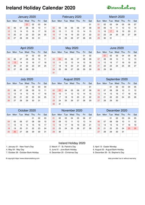 2022 Ireland Calendar With Holidays 2022 Ireland Calendar With