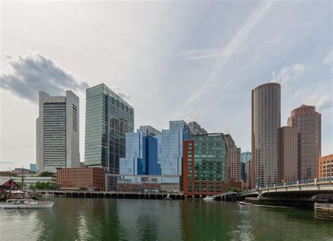 Boston Skyline From Harbor On Water Stock Photo Image Of Party Night
