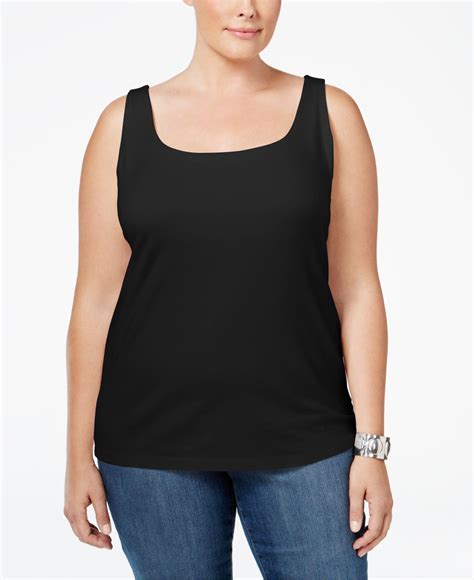 Style And Co Plus Size Built In Shelf Bra Tank Top In Deep Black Black