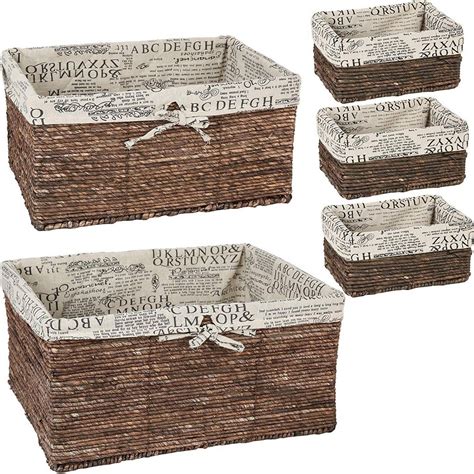 Wicker Basket 5 Pack Storage Baskets For Shelves With Woven Liner