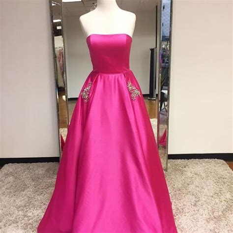 A Line Strapless Fuchsia Prom Dress On Luulla