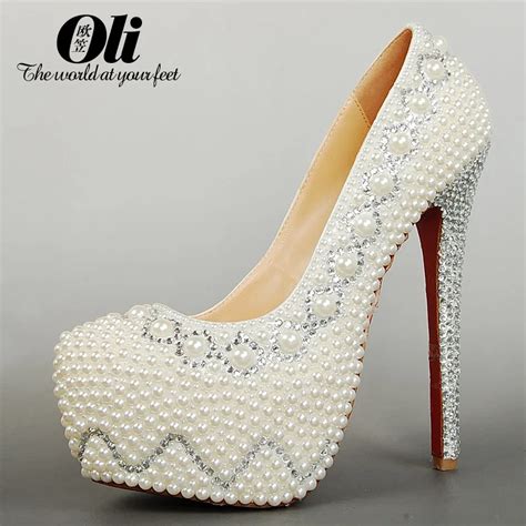 Cm Small Yards Ultra High Heels Thin Heels White Rhinestone Pearl High Heel Wedding Shoes