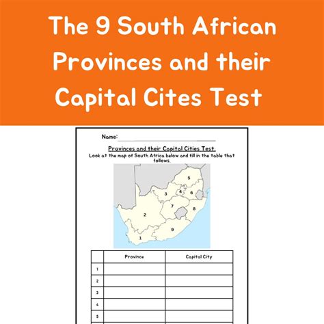 South African Provinces And Capital Cities Test Quiz Teacha