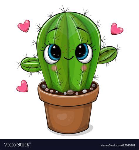 Cartoon Cactus With Eyes Isolated On A White Vector Image