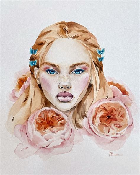 Girl With Peonies Etsy Imagination Drawing Painting Of Girl Face Art