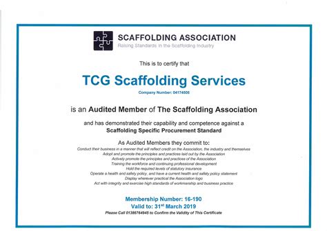 Scaffolding Association Certificate Tcg Scaffolding Services