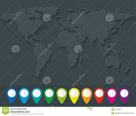 World Map And Set Of Colorful Map Pointers Stock Vector Illustration