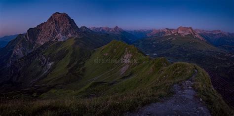 Stunning Sunset Hike From The Top In The Austria Mountain Stock Image