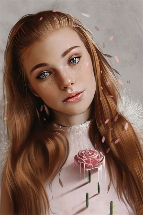 women, Face, Yaşar Vurdem, Redhead, Long hair, Blue eyes, Digital art
