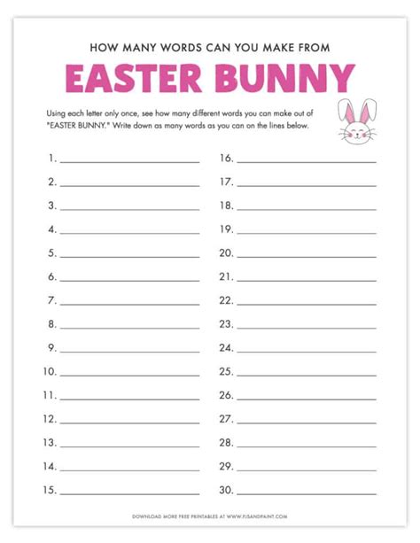 How Many Words Can You Make Out Of Easter Bunny