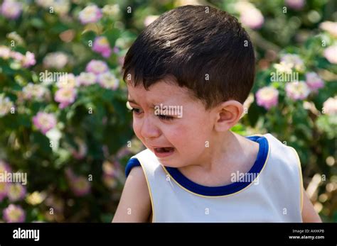 Young Boy Crying In The Park Stock Photo Alamy