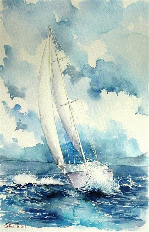 Watercolor Boat Sailboat Painting Boat Art