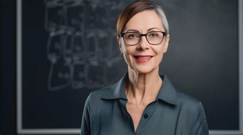 Premium Ai Image A Woman With Glasses Stands In Front Of A Blackboard
