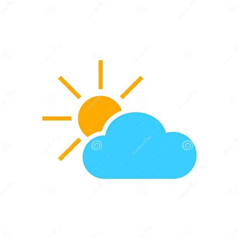 Weather Forecast Icon In Flat Style Sun With Clouds Illustration On