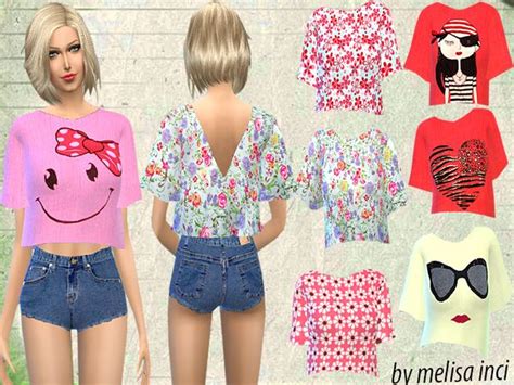 The Sims Resource Floral Cropped Top By Melisainci • Sims 4 Downloads