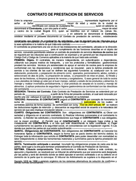 Pdf Contrato De Prestacion De Servicios Cocinero Compress Pdf