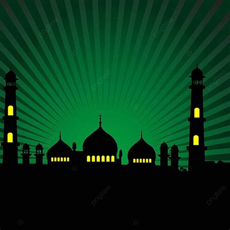 Green Rays Backdrop Behind A Mosque Silhouette Ramzan Eid Ramadaan