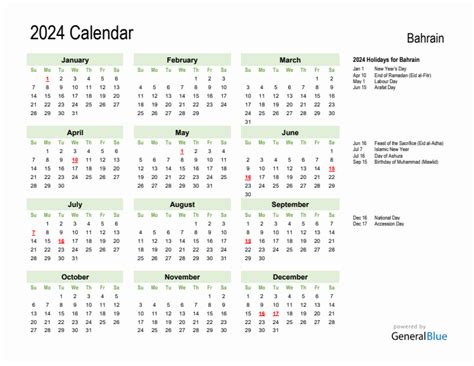 2024 Bahrain Calendar With Holidays