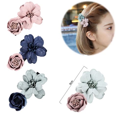 M Mism Girls Flower Hair Clips Double Color Embossing Suede Imitation Floral Hair Accessories