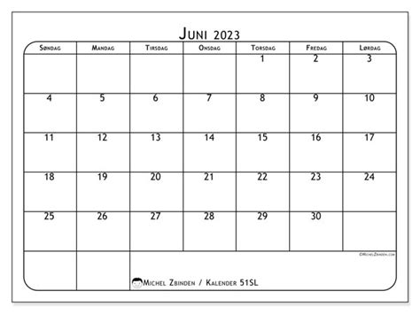 Kalender For Juni 2023 For Utskrift “51sl” Michel Zbinden No