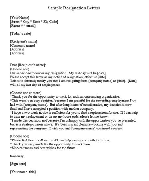 Sample Corporate Resignation Letters 10 Free Sample Example Format