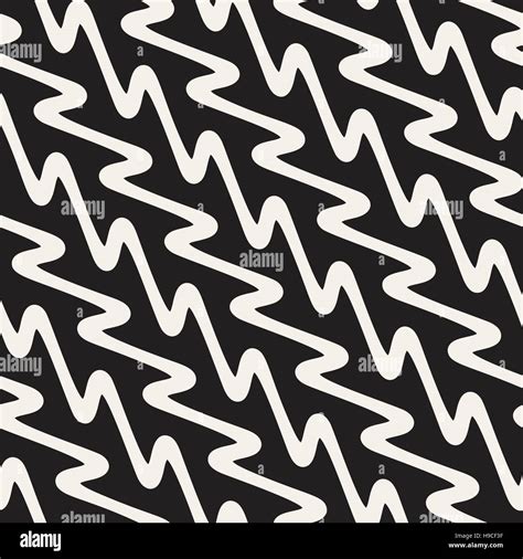 Hand Drawn Wavy Diagonal Lines Vector Seamless Black And White Pattern