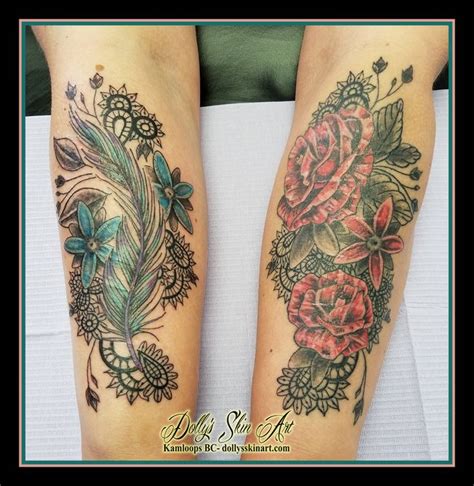 Feather Flowers Lace Forearm Matching Blue Purple Red Healed And Fresh