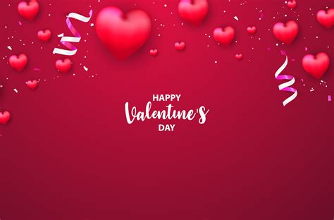 Red Valentines Day Template With Glossy Hearts And Confetti Download