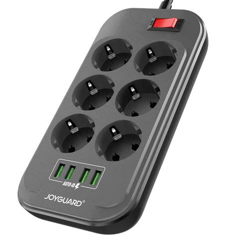 Multiprise 6 Prises Avec 4 Ports USB Avec Interrupteur Surtension 2 M Noir