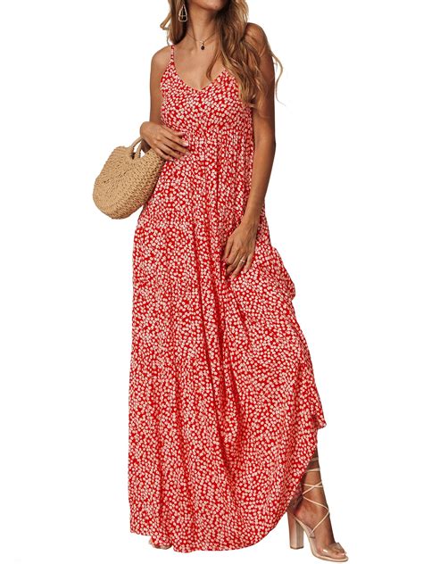 Str Spaghetti Boho V Neck Maxi For Dress Summer Sexy Wrap Women Floral
