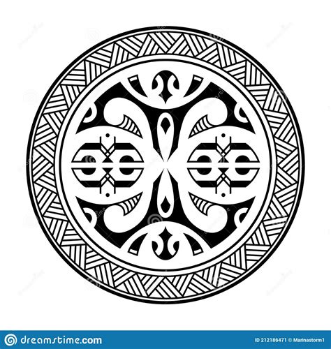 Set Of Round Maori Tattoo Ornament With Sun Symbols Face And Swastika