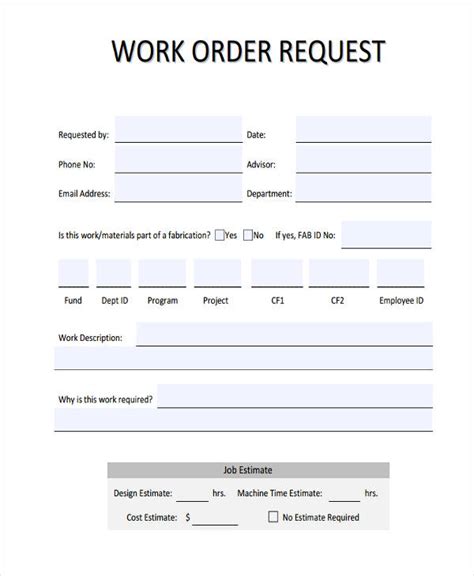 Free Printable Work Order Forms