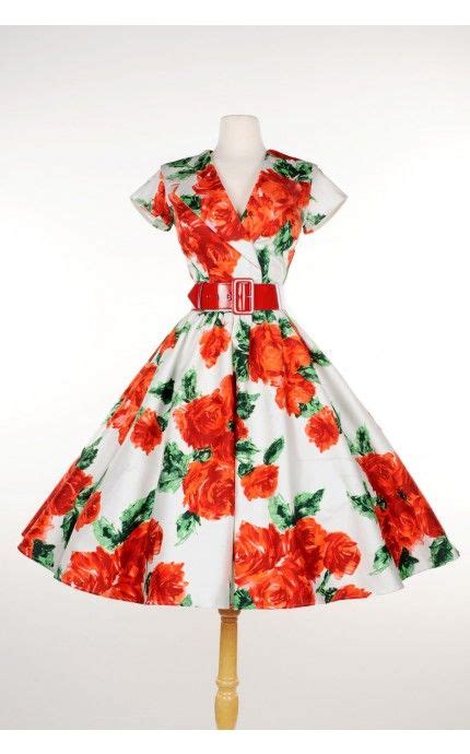 pinup couture birdie party dress in red vintage floral pinup girl clothing pinup girl