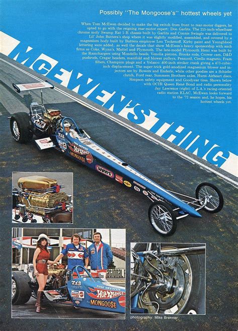 1972 Great Pic Of Tom Mcewens Hot Wheels Mongoose Top Fuel Dragster