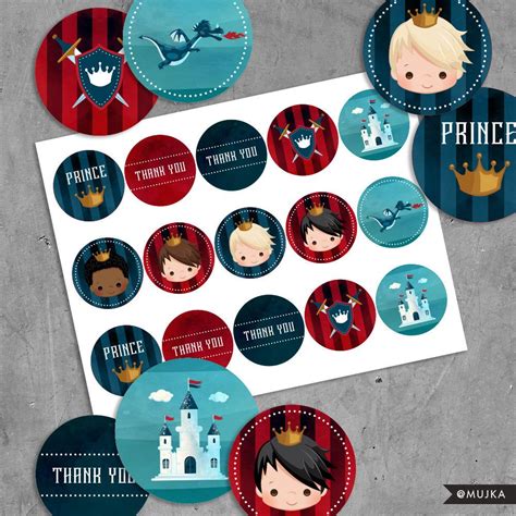 Printable Prince Birthday Stickers Red And Blue Prince Cupcake Toppers