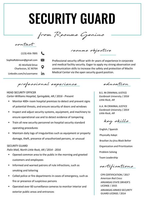 The ssa will still print your middle name and suffix on your social security card if enough space is available. Security Guard Resume Sample & Writing Tips | Resume Genius regarding History And Physical ...