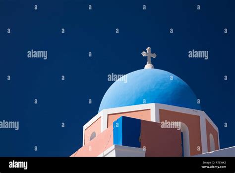 Blue Domed Chapel In Oia Village Santorini Greece Stock Photo Alamy