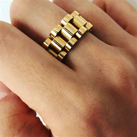Luxury Mens Gold Plated Stainless Steel Link Chain Ring Cands